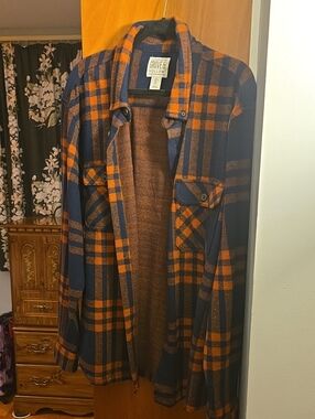 Men Navy & Orange Plaid Shacket Size Large